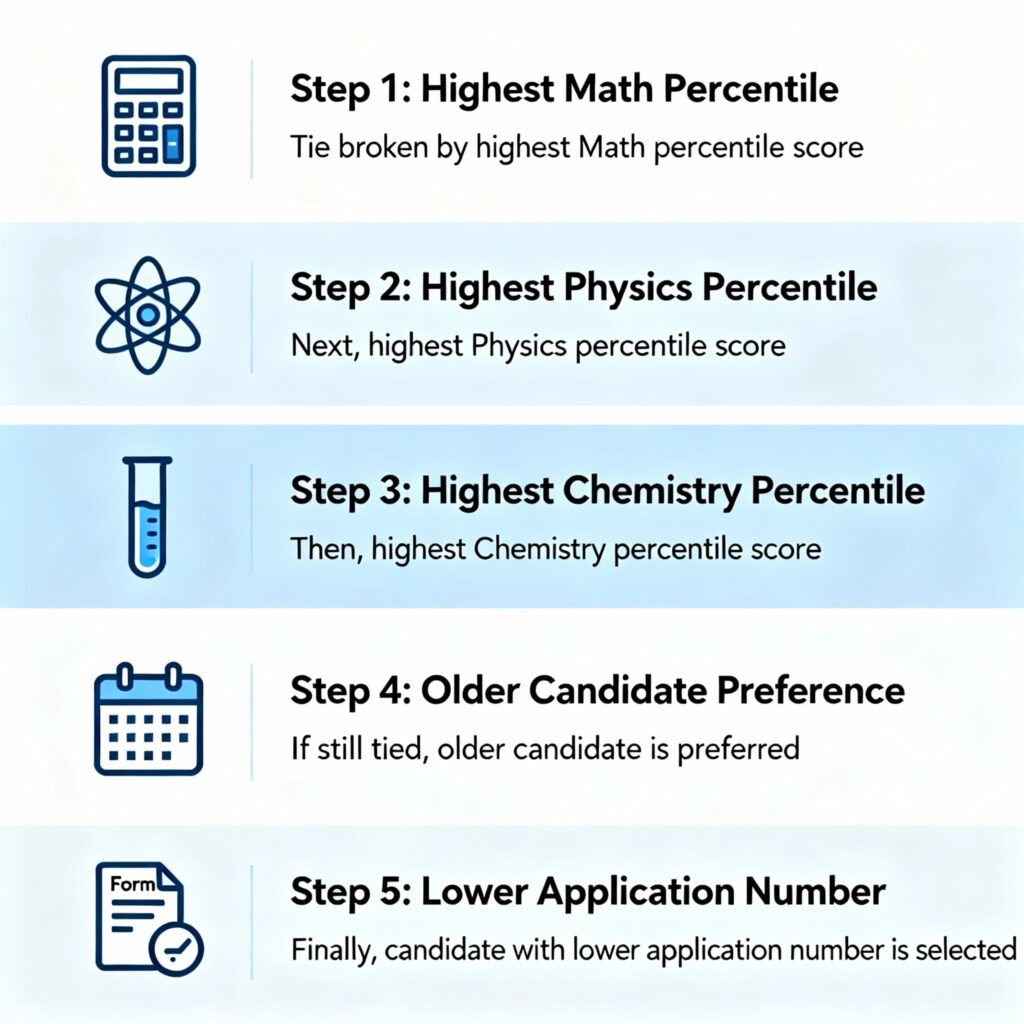 JEE Main Marks vs Percentile 2025: Tie Breaking Rules